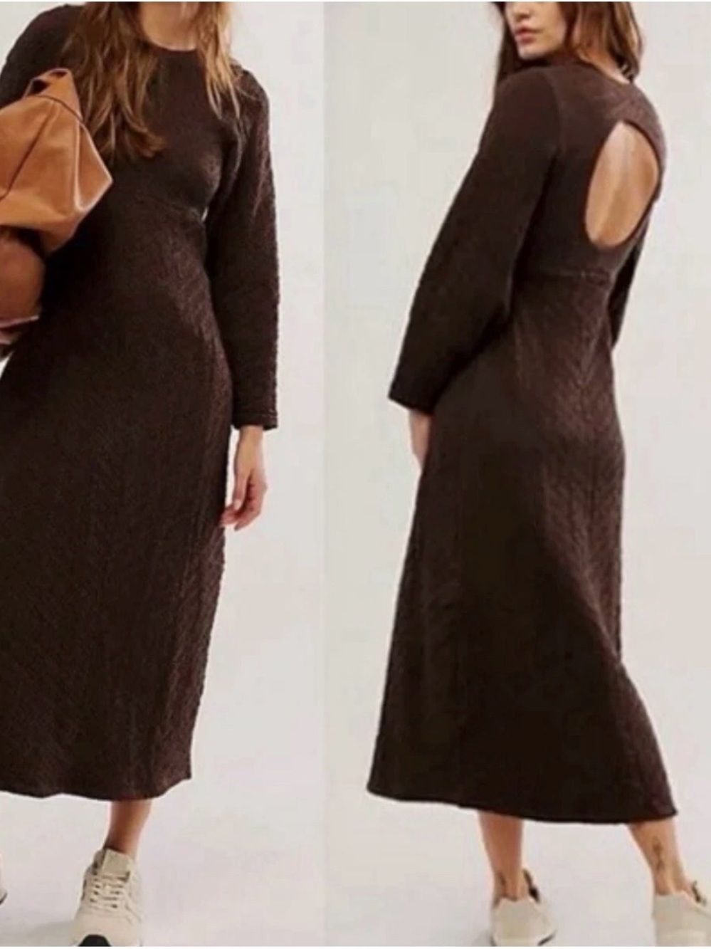 NWT Free People Gabby Seamless Midi Dress Brown Textured Open Back Size M/L